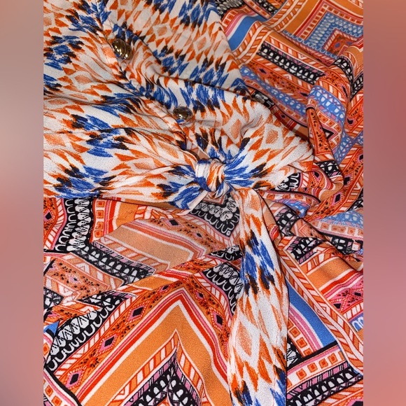 NY Collection Long Sleeve Blouse Faux Front Button Closure & Front Hem Tie SZ XL - Picture 4 of 7